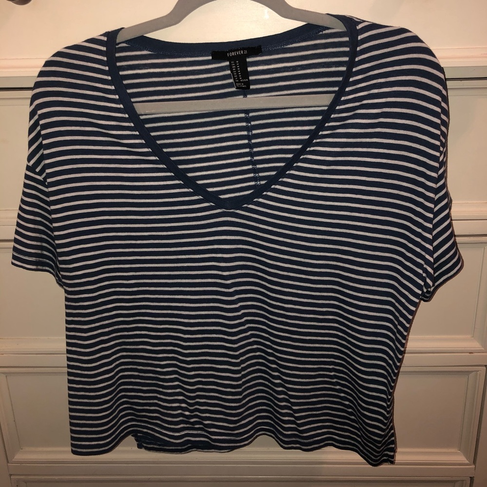 Blue and white striped crop top